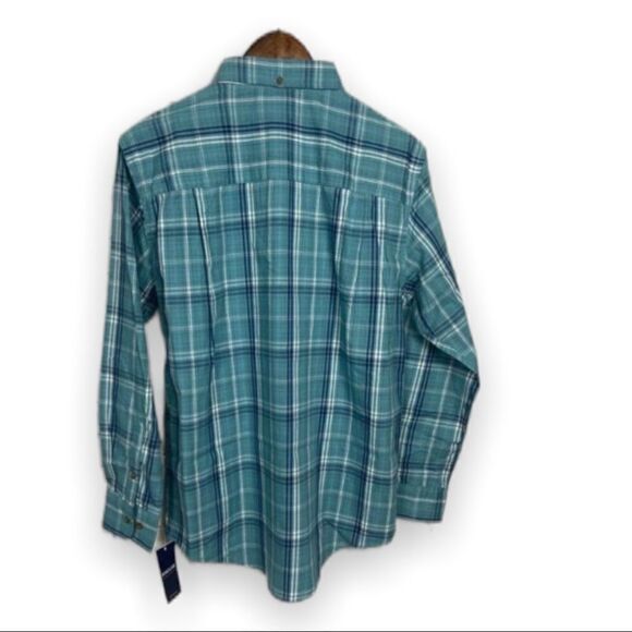 NWT Haggar Teal Plaid Button-Up Shirt Size S Easy Care Workwear Grandpacore - Picture 2 of 10